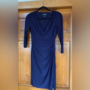 Ralph Lauren three-quarter sleeve jersey dress. Surplice neckline
